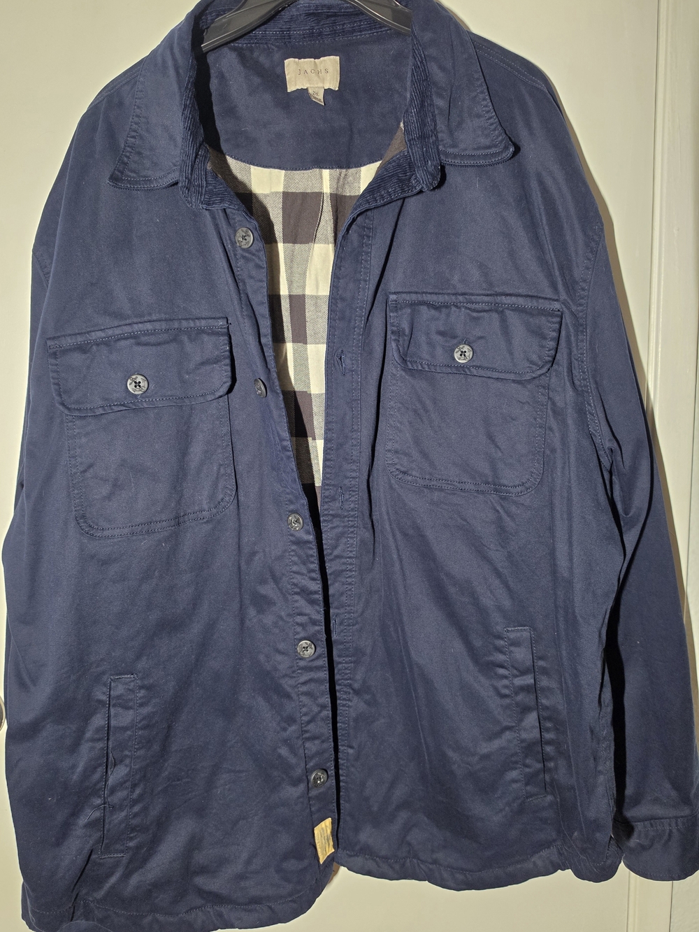 Jachs Navy Lightweight Cotton Shirt Jacket with Plaid Lining